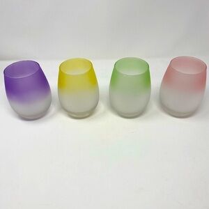 Set of 4 Frosted Color Stemless Wine Glasses